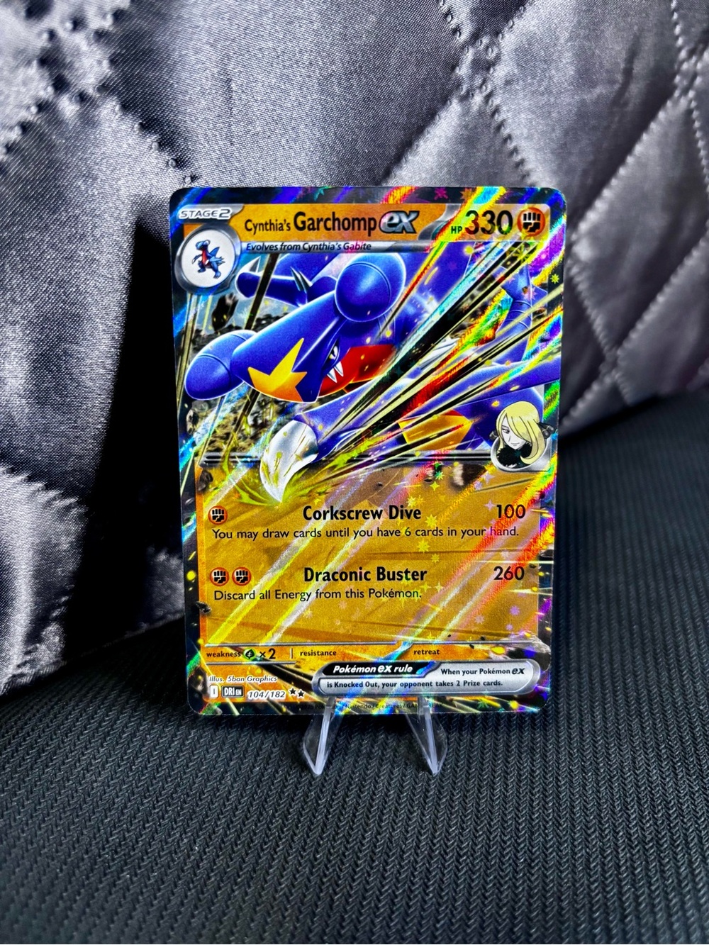 Pokemon Cynthia's Garchomp EX Holo Gold Blue Red Card
